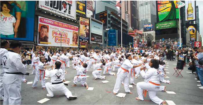 A Taekwondo demonstration in Times Square, New York