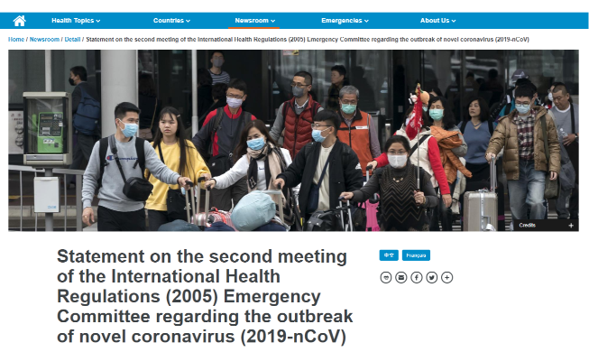 世卫组织将新冠病毒疫情列为国际关注突发公共卫生事件