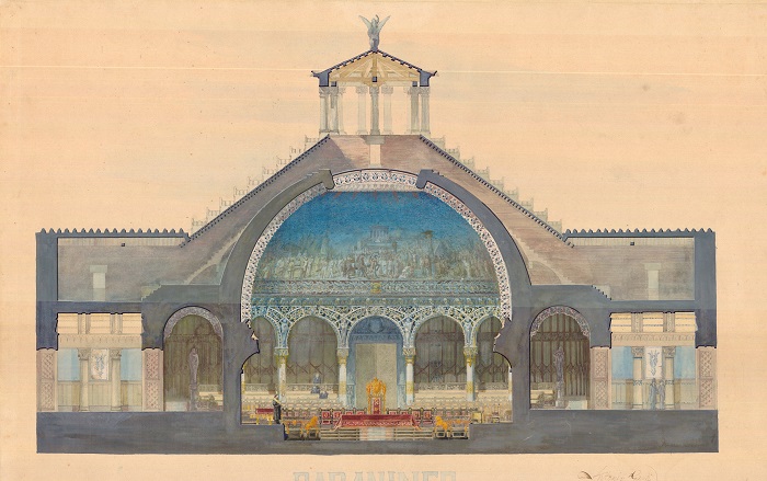 가우디가 대학시절 그린 대학교 강당 단면도. @Catedra Gaudi