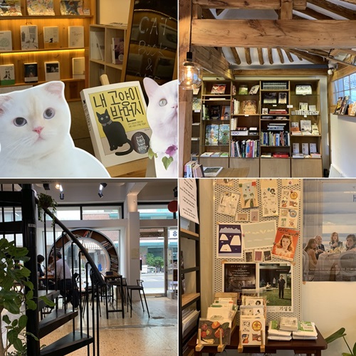 고양이 전문 서점 ‘슈뢰딩거’, 한옥책방 ‘서울의 시간을 그리다’, 영화 전문 서점 ‘관객의 취향’, 역사 전문 책방 ‘역사책방' 내부 모습. (왼쪽 위부터 시계방향으로)