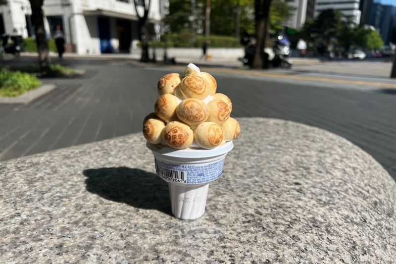 图为香草冰淇淋和巧克力味饼干的甜品搭配。韩宣网实习记者金载渊、Kim Lena 摄