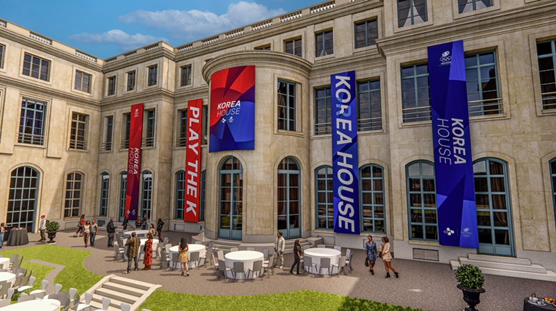 图为2024年巴黎奥运会期间，在巴黎市内设置的“韩国之家”内部花园一景。图片来源：大韩体育会