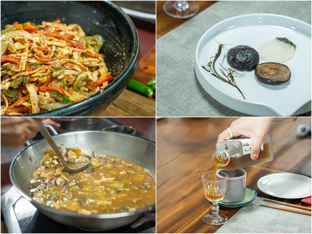 顺时针方向依次为黄瓜竹笋拌菜、香菇与山药、白羊寺康普茶和大酱汤。图片来源：文化体育观光部