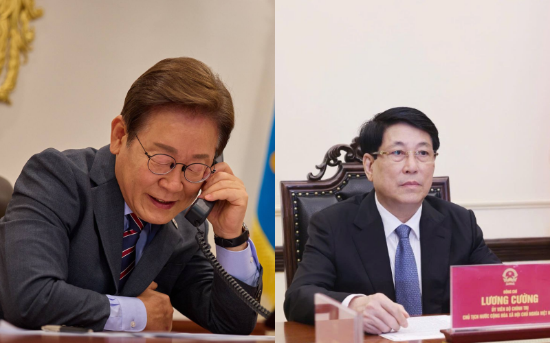 自就任总统以来，继与美国、日本、中国、捷克元首通话后，韩国总统李在明于6月12日与越南和澳大利亚领导人进行了通话。图为李在明（左）与越南国家主席梁强（右）。图片来源：李在明个人社交平台X