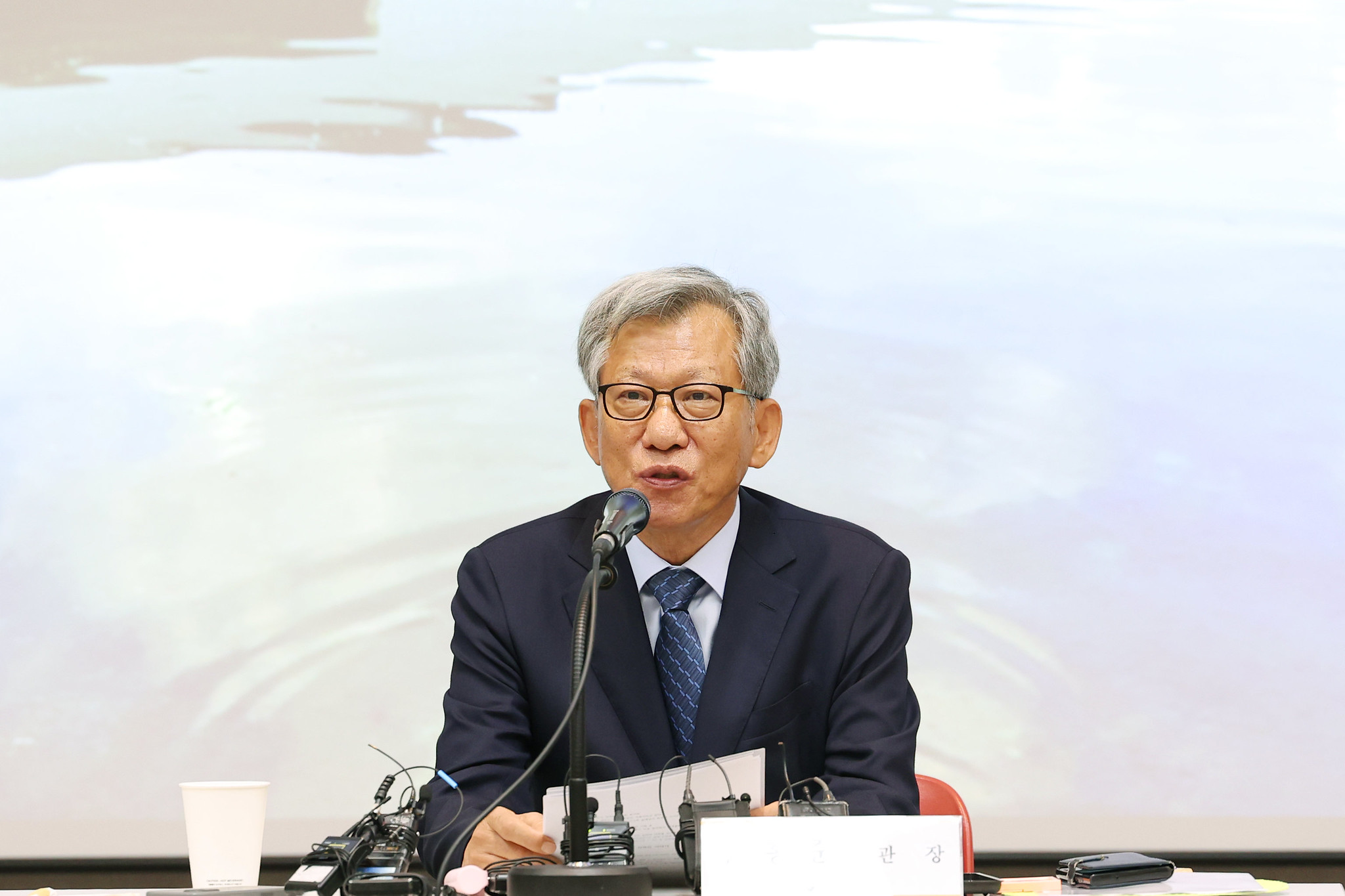 7月24日，新任韩国国立中央博物馆馆长兪弘浚在就任三天后，于首尔龙山区国立中央博物馆举行记者会，阐述展览构想。韩宣网记者李廷佑 摄