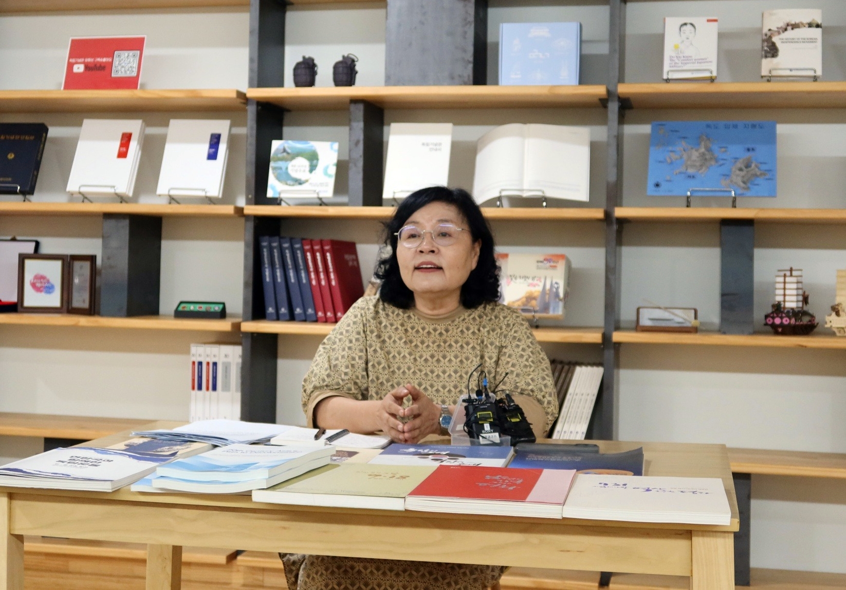 8月8日，韩国独立运动史研究所所长李明花在忠清南道天安独立纪念馆接受记者采访。韩宣网记者Charles Audouin 摄