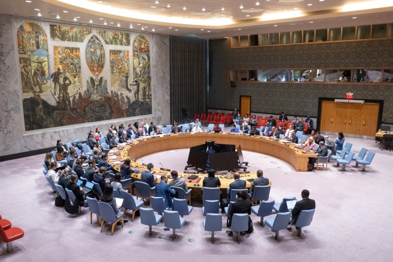 韩国将在9月担任联合国安理会轮值主席国。图为当地时间8月28日，在纽约联合国总部，联合国安理会召开海地局势会议。图片来源：韩联社 