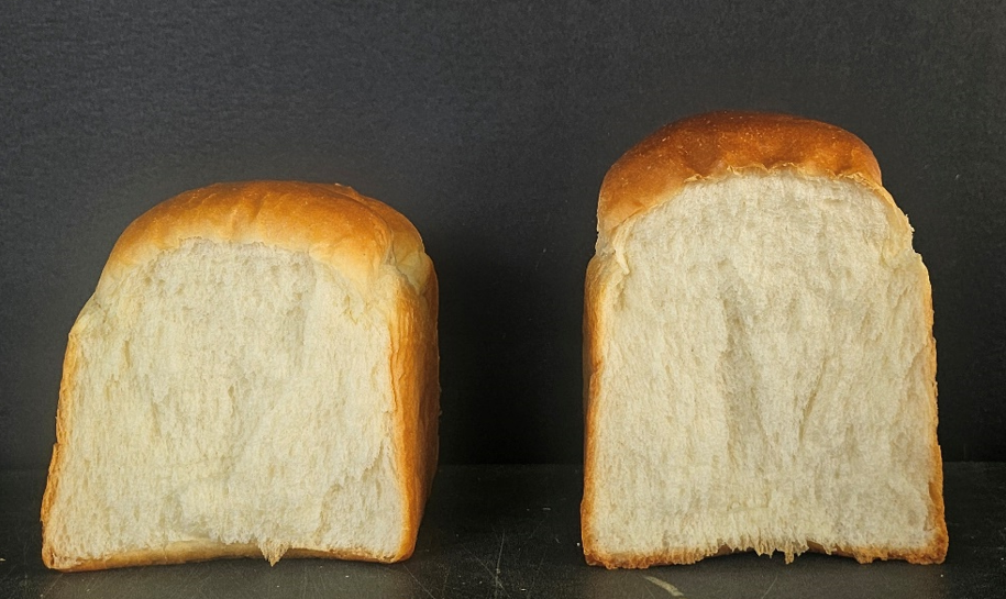 农村振兴厅在国内首次利用“快速育种技术”，开发出了烘焙用小麦品种“Irum”。图为分别用Irum（右）和Baekkang小麦烘焙的面包。图片来源：农村振兴厅