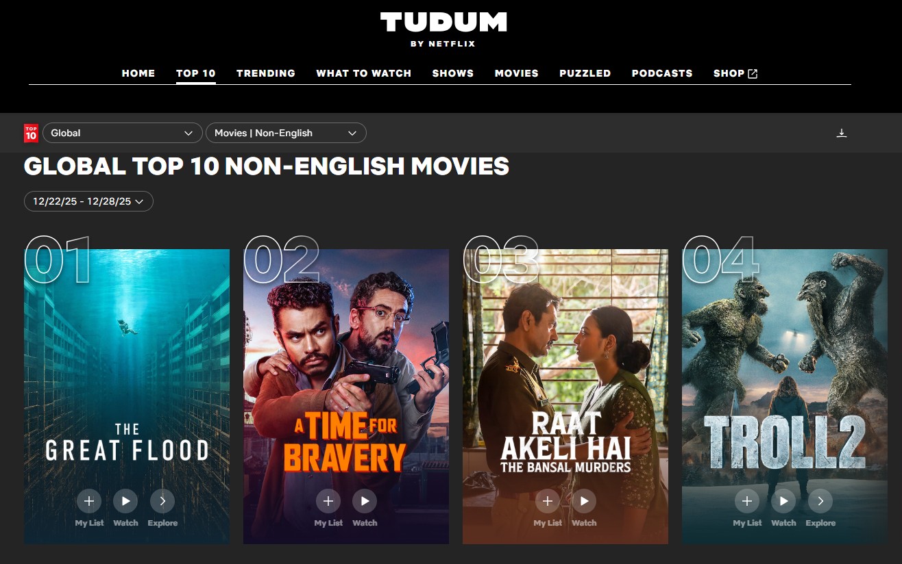 韩国电影《巨洪》在奈飞（Netflix）非英语电影领域位居榜首。图片来源：奈飞TUDUM 