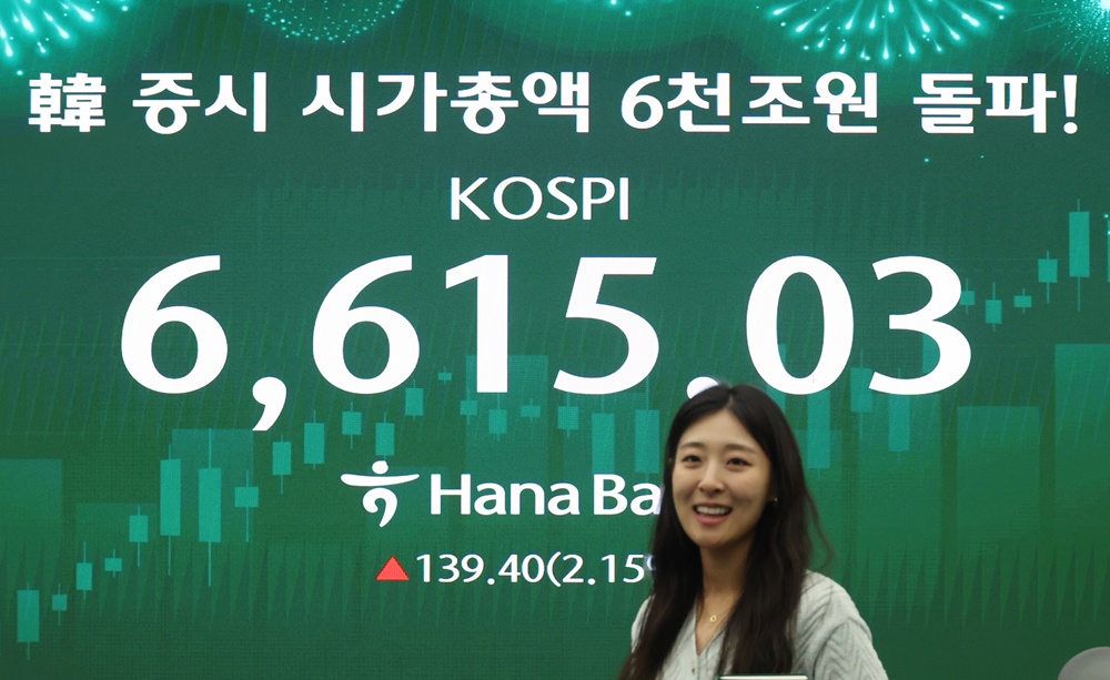 ▲ 27일 한국거래소에 따르면 코스피지수는 전 거래일 대비 139.40포인트(2.15%) 오른 6,615.03으로 마감했다. 사진은 서울 중구 하나은행 딜링룸 현황판. 연합뉴스