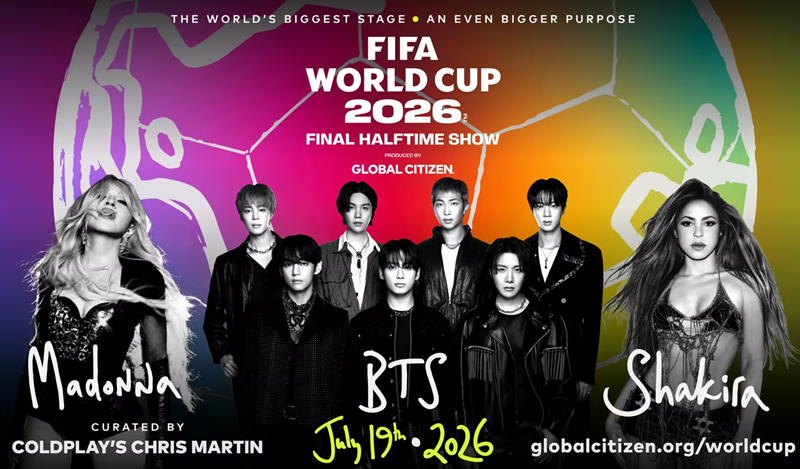 韩国男团防弹少年团（BTS）将于当地时间7月19日在美国纽约新泽西体育场举行的2026年国际足联（FIFA）北美世界杯决赛中登上中场秀舞台。图片来源：国际足联