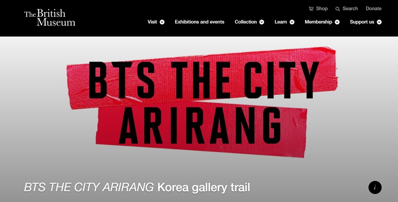 韩国男团防弹少年团（BTS）与大英博物馆携手，将推广韩国文化遗产魅力。图片来源：大英博物馆官网截图