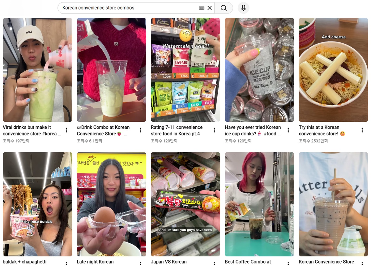 在社交媒体搜索韩国便利店美食组合，可找到各种“便利店食谱”。图片来源：YouTube截图