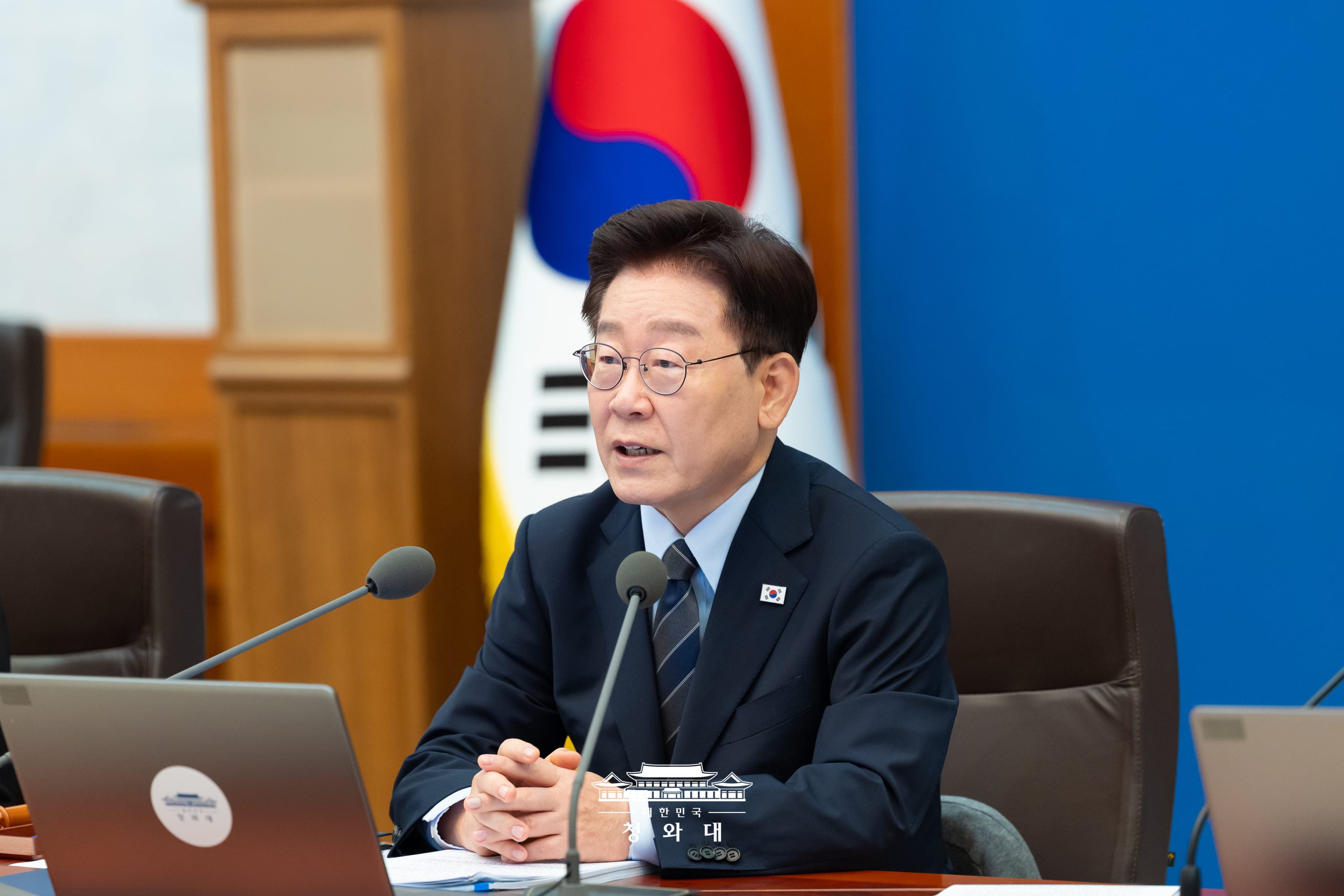 9月1日，韩国总统李在明在首尔钟路区青瓦台举行的第38次国务会议上发言。图片来源：大韩民国青瓦台