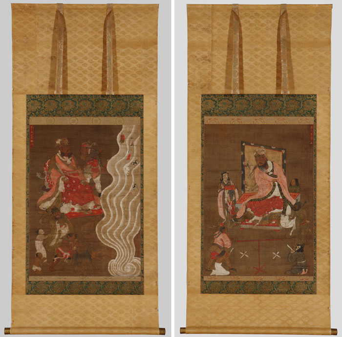 시왕도(十王圖, 지옥세계를 관장하는 10명의 왕들의 재판 광경 및 지옥에서 고통받는 망자들을 묘사한 그림), 고려 후기 추정, 비단에 색.