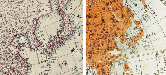 동해 해역이 ‘조선해(朝鮮海)’와 태평양쪽 바다를 ‘대일본해(大日本海)’로 표기한 일본의 고지도 
