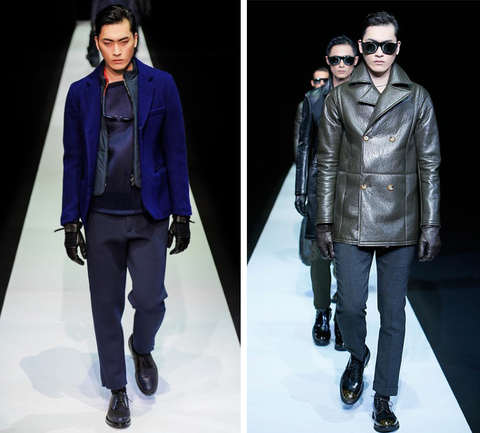 지난해 이탈리아 밀라노에서 열린 ‘2013 F/W 밀라노 패션위크’의 ‘엠포리오 아르마니’(왼쪽)과 ‘조르지오 아르마니’(오른쪽) 패션쇼 무대에서 워킹을 선보이고 있는 모델 선용 씨. (사진제공: 드래곤 하트 글로벌)