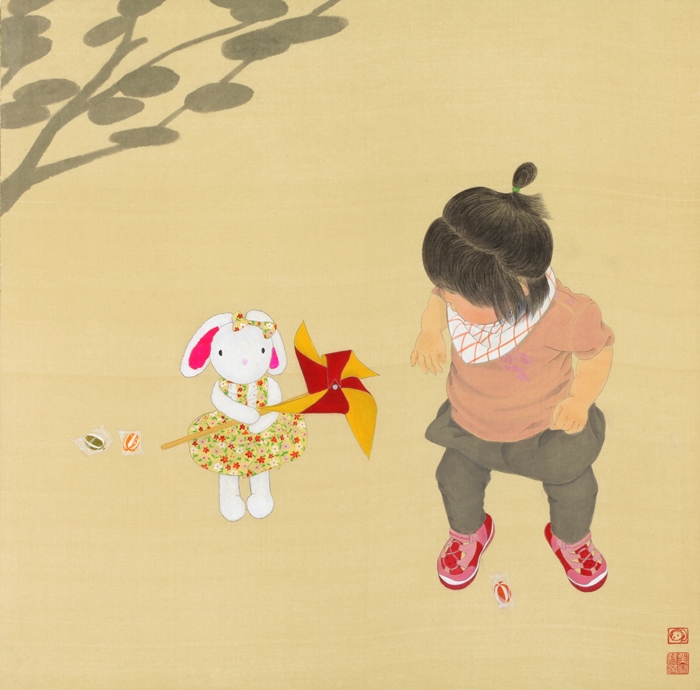 (위 사진) 이왈종 작가의 ‘제주생활의 중도’(济州生活的中道, The middle way of the Jeju life)와 김현정 작가의 ‘관심’(关心, Interest)(아래 사진)