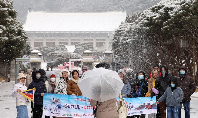 外国游客访问雪中青瓦台