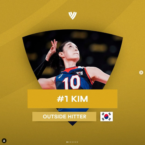 当地时间1月16日，韩国女排运动员金软景被“排球世界”（Volleyball World）评选为2021年全球最佳女排运动员。图片来源：排球世界Instagram截图
