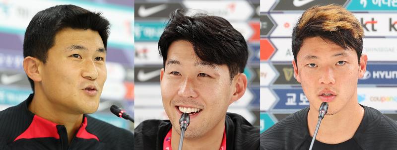 1月17日，国际足球历史和统计联合会（IFFHS）公布了“2022年亚足联最佳阵容”评选结果。左起为韩国足球队员金珉载、孙兴慜、黄喜灿。图片来源：韩联社