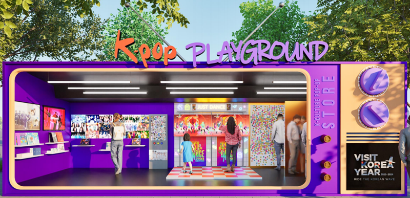 从5月31日到9月末，将在韩国各地著名地区庆典上举办“K-Pop Playground”活动。图为“K-Pop Playground”快闪店鸟瞰图。图片来源：文化体育观光部