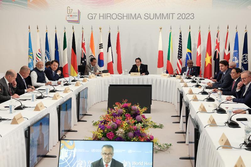  当地时间6月12日，美国最大国际问题研究机构——美国战略与国际问题研究中心（CSIS）通过涵盖强化G7方案内容的报告书表示，G7（七国集团）应扩容为G9，其中包括韩国和澳大利亚。图为，去年5月，在日本广岛举办的七国集团峰会（G7峰会）的各国首脑。大韩民国总统室金容𬀩 摄
