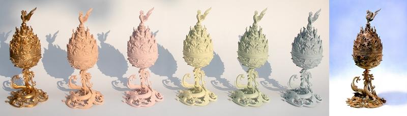 百济金铜大香炉迷你模型（左）和展现百济文化精髓的金铜大香炉真品（右）。图片来源：国立博物馆文化财团、国家遗产厅