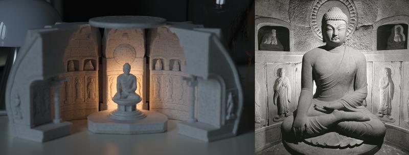 石窟庵照明灯（左）和石窟庵实景（右）。图片来源：国立博物馆文化财团、国家遗产厅