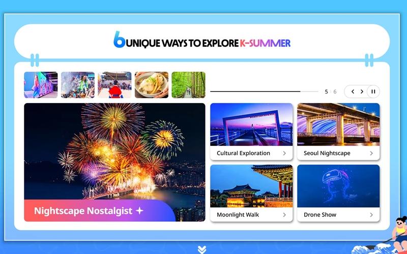 7月16日，韩国旅游发展局表示，将在韩国旅游综合平台“Visit Korea”推出根据外国人不同喜好量身定制的夏季旅行特辑展。图为Visit Korea网站中，以夜景为主题的韩国旅行推荐地。图片来源：韩国旅游发展局
