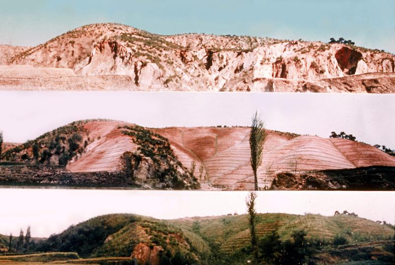 图为列入联合国教科文组织世界记忆名录的“森林绿化档案”中，1973年至1977年期间，记录浦项迎日湾地区森林复原过程的照片。图片来源：森林厅 