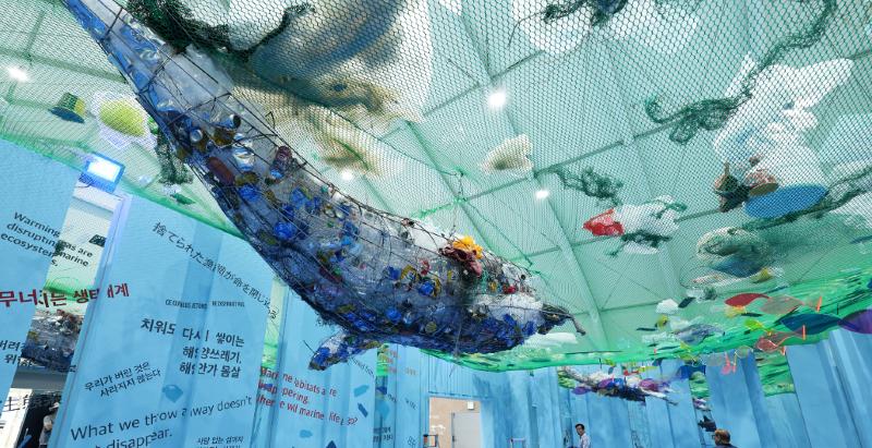 图为9月1日，距离“2026丽水世界岛屿博览会”开幕还有四天，在全罗南道光州市丽水突山邑丽水世界岛屿博览会主会场举行的媒体开放日活动上，首次公开的“海洋生态岛”展馆。图片来源：韩联社